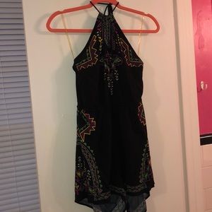 Black High Neck Open Back Romper